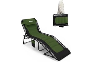 ‎WKFAMOUT WKFAMOUT Sonnenliege Klappbar Gartenliege 5 Verstellbarer Rückenlehne Outdoor Faltbar Dreibeinliege Strandliege Campingbett bis 120KG mit Kissen Seitentasche 190x59CM Grün