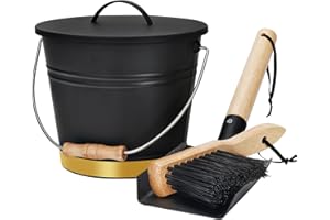 G GOOD GAIN Mini-Ascheeimer mit Deckel, Schaufel und Handbesen, verzinkter Stahl, Metallkohlebehälter, Kohleneimer mit Griff, Werkzeugset Zubehör für Kamin drinnen und draußen, Feuerstelle, Holzbrennerofen Golden