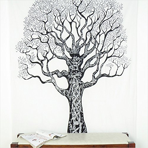 EYES OF INDIA – DOPPEL weiß HIPPIE INDIAN MANDALA BAUM LEBEN WANDTEPPICH Picknick Bohemian - 2