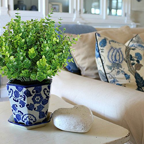 MIHOUNION Haus Deko 4 Bündel Grün Künstliche Pflanzen Kunststoff Stäucher kunststoff Pflanzen Eukalyptus für küche Garten Badezimmer und Fensterbank Ornament - 5