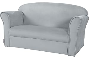Roba Baumann Children's Sofa 'Lil Sofa' Covered with armrests, Comfortable Children's Couch with Silver-Gray Velvet Fabric
