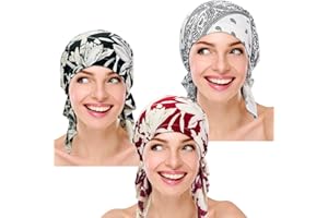 SAMSEROT 3 pezzi da donna chemio cappello turbante beanie, pre-legato copricapo bandana per la perdita dei capelli