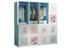 MAGIC SELECT Armario Modular Infantil, Estantería de Módulos, Ropero para Niños, Organizador Modular, Estante de Almacenamiento para Habitacion, 16 Módulos, 140x140 cm, Azul