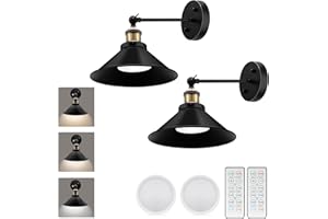 LABOREDUCER Black Battery Operated Wall Lights Set of 2 with Remote,Wireless Industrial Vintage LED Wall Sconce Lighting,Retro Rustic Wall Light Indoor for Bedroom Farmhouse Hallway Gallery Indoor