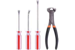Glarks 4Pcs Nail Pullers Nail Remover Tool Set, Include 7'' End Cutting Plier, 4'' Bendable U Tip and V Tip Tack Puller, 6'' U Tip Tack Lifter for Cutting Nails, Remove Nails, Nail Pulling