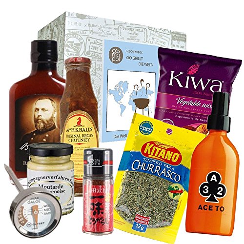 Geschenkbox „So grillt die Welt“ | BBQ Sauce Grillthermometer BBQ Rub uvm | Grill Geschenkset Grillen