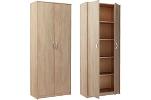 Armario práctico de 180 cm, armario con 2 puertas, 4 estantes, grande, multiusos, archivador, oficina, armario para el hogar 