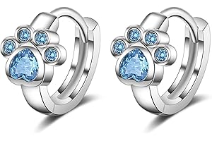 DHWEKU Mujer Plata de ley 925 Con Diseño huella Cristal Circonita,Regalo Ideal Aretes Aro Elegantes y Sofisticados Joyería de Moda,Kids Pendientes para niña Huella de perro Brillante Plata de ley 925