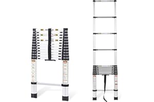 Telescopic Ladder, 12.5FT/3.8M RIKADE Aluminum Telescoping Ladder with Non-Slip Feet, Portable Extension Ladder for Household and Outdoor Working, 330lb Capacity
