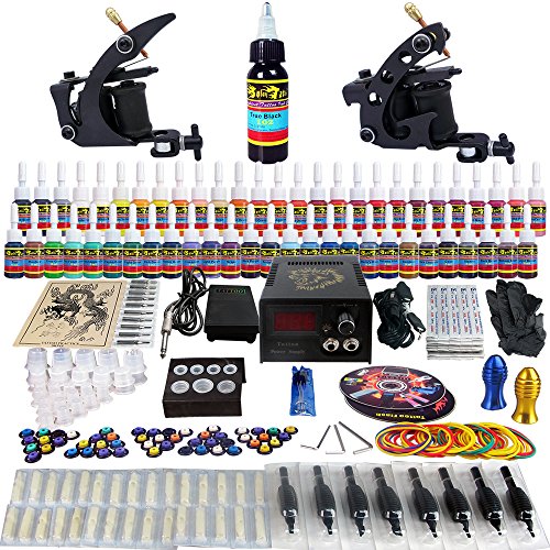 Solong Tattoo® Complete Tattoo Kit 2 Pro Machine Guns 54 Inks Power Supply Foot Pedal Needles Grips Tips TK251