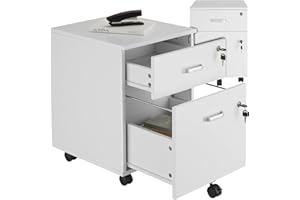 Tectake Archivador 2 cajones cerradura rieles deslizantes, armario almacenamiento móvil 360° ruedas, ahorra espacio, cerradura almacenamiento bajo escritorio