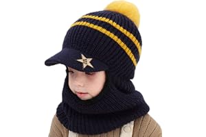 JFAN Beanie Beanie Mössa Vinter Stickad Mössa Barn med Visir Pojke Och Flicka Virka Sjal Söt Varm Ullmössa Flerfärgad Sjal
