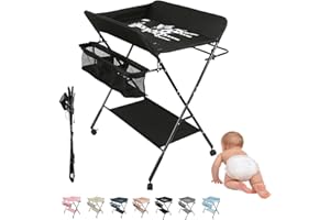 MUL-BOUTIQUE Table à Langer Pliante, Table à Langer Amovible Avec Aoulettes Et Panier De Rangement,Table à Langer Portable à Hauteur Réglable Pour Bébé (noir, 80 * 66 * 98cm)