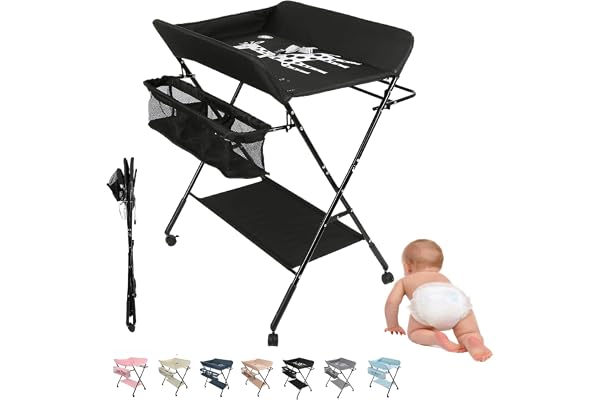 MUL-BOUTIQUE Table à Langer Pliante, Table à Langer Amovible Avec Aoulettes Et Panier De Rangement,Table à Langer Portable à Hauteur Réglable Pour Bébé (noir, 80 * 66 * 98cm)