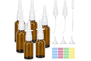ZIKENIS 6 Stück Nasenspray Flasche Leer,30ml und 20ml Glas Nasensprayflasche,Wiederverwendbar Nachfüllbare Zerstäuber,mit Düsen,Blanko-Etiketten,Trichter,Stroh,for Perfume,Essential Oils,Saline Solution