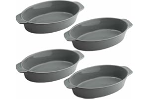 MYGRTFAM Oval Ceramic Baking Dish Set Of 4 with Handles Oven To Table Ideal for Lasagne/Pie/Casserole/Tapas (5x 12x 22cm/8.5inch) Gray