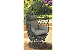 AURAHOME Garden Haven ® Rattan Swivel Egg Chair with UKFR Cushion, Handwoven Rattan Weave,Dark Grey,Easy to move, Stable Compact Base, Ideal for Outdoor Patio & Conservatory Balcony, Trendy Weatherproof