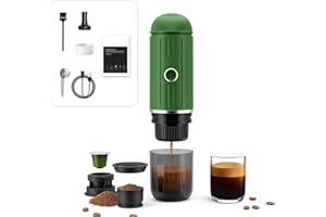 RECAFIMIL Machine à expresso portable rechargeable électrique 12 V Chauffage en un clic Machine à café automatique compatible avec capsules NS et café moulu pour le camping, les voyages, la maison (vert)