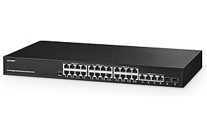 Binardat Switch Gigabit POE a 30 porte, 24 porte POE+ 100/1000 Mbps, 4 Gigabit uplink, 2 Gigabit SFP, IEEE802.3af/at, alimentatore interno da 450 W, alloggiamento in metallo non gestito Plug and Play