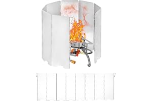 EXIN DEHCEN 8 Pare Vent Pliable Rechaud, Pare-Vent Pliable Aluminium, Pare-Vent de Camping pour Poêle, Plaques Pare-Brise de Camping avec Sac de Rangement, pour Camping Réchaud Extérieur Pique-Nique