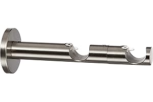 GARDINIA Soporte de doble combinación con placa de montaje de metal para barras de cortina, 2 pistas, Abierto, Todas las piezas de montaje incluidas, serie Chicago, diámetro 20 mm, Aspecto de acero inoxidable