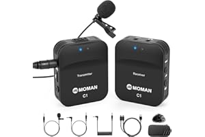 Moman Lavalier Funkmikrofon Camcorder Ansteckmikrofon Kabellos 2,4 GHz Funkmikrofon 70m Audioüberwachung Wireless Lapel Microphone für Canon Sony Kamera Handy Smartphone Laptop DSLR Camcorder C1