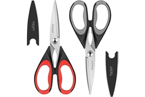 iBayam Kitchen Shears, 2-Pack Kitchen Scissors Heavy Duty Meat Scissors, Dishwasher Safe Cooking Scissors, Multipurpose Stainless Steel Sharp Utility Food Scissors for Chicken (Red,Black,Grey),(02)