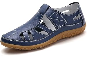 lovejin Women's Closed Toe Sandals Flat Loafers Soft Leather Breathable Casual Shoes Walking Driving Shoes Ladies Moccasins Summer Shoes