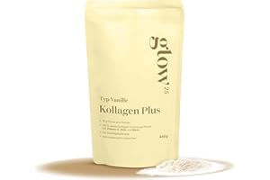 ‎GLOW25 Glow25® Collagen Plus Pulver Vanille [450g] - Kollagen Hydrolysat mit Vitamin C, Zink und Biotin - Peptide Typ 1 und 3 - Gute Löslichkeit - Vanille Geschmack