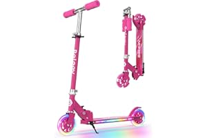 BELEEV V1Plus Scooter for Kids Ages 3-12 with Light-Up Wheels & Deck, 2 Wheel Kid Scooters for Girls and Boys, 3 Adjustable Height, Non-Slip Deck, Folding Scooter with Sturdy Kickstand