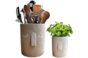 Olly & Rose Supporto per utensili con design viso incluso piccolo vaso per erbe abbinato
