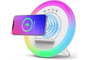 Skaaisont Nachttischlampe Bluetooth Lautsprecher mit Licht Wireless Charger Atmosphärenlampe für Schlafzimmer Geschenke für Mädchen Teenager