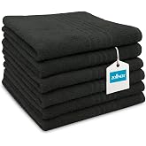 ZOLLNER Set of 6 Towels in 50 x 70 cm &ndash; Absorbent Shower Towels in Black &ndash; with Practical Hanger &ndash; with Modern Throw Stripes