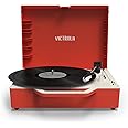 Victrola Re-Spin Sustainable Suitcase Vinyl Record Player, 3-Speed (33 1/3, 45 & 78 RPM), Belt-Driven Bluetooth Turn Table with Built-in Bass Radiator, 3.5mm Headphone Jack, Red