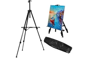 EM HOME Caballete de Pintura Regulable Aleación de Aluminio Ligero Caballete Plegable trípode telescópico de Pintura, póster, etc. Multifunción Con bolsa de transporte (NEGRO)