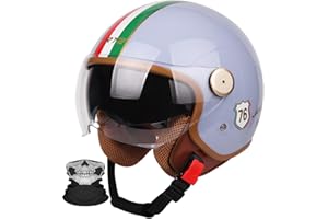 STRTG 3/4 Casco Moto Casco Aperto Casco Moto Mezzo Casco con Visiera Parasole Retro Vintage Style Vespa Casco Jet per Uomo Donna Moto Casco DOT/ECE Approvato