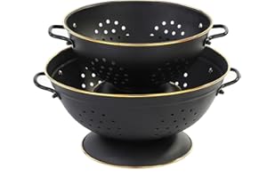 beifeier Ensemble de Passoire en Métal - 23cm et 28cm, Passoire Cuisine avec Poignée et Base pour Pâtes, Fruits et Légumes, Lavable au Lave-vaisselle (Noir)