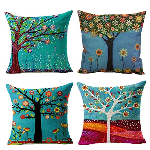 Cotton Linen Throw Pillow Case Cushion Covers - Decorative Tree Of Life 18 x 18 inches Set Of 4 Pcs Cotton Linen Throw Pillow Case Cushion Covers - Decorative Tree Of Life 18 x 18 inches Set Of 4 Pcs