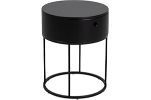 AC Design Furniture Apollon okrągły stolik nocny z 1 szufladą, czarny, metal i drewno, Ø: 40 wys.: 51 cm, 1 jednostka