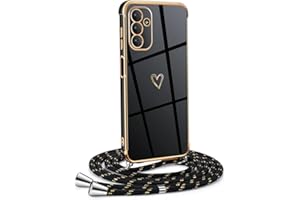 Mkej Funda para Samsung Galaxy A13 5G/ A04S con Cuerda, TPU Suave Silicona diseño de corazón con Chapado en Oro de Lujo, Funda Samsung Galaxy A13 5G/ A04S Cuerda para Mujeres y niñas, Oro Negro