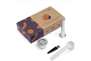 RECAFIMIL Cápsulas de filtro de café Reutilizables Nespresso, Acero Inoxidable recargable, cuchara + cepillo (Capsule + Tamper)