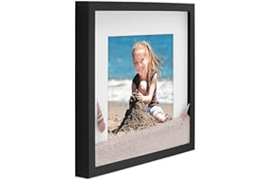 PHOTOLINI 3D cornice 40x40 cm nero, profonda con vetro e passe-partout, cornice per oggetti fino a 1,5 cm di profondità, legno MDF - perfetta per il fai da te e come regalo