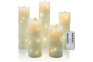 CCLIFE velas elettriche e LED in vera cera con telecomando, funzione timer, paraffina, funzionamento a batteria,Bianco 5 pezzi