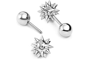 JewelryWe Punk Biker Rivet Earrings Stainless Steel Spike Taper Cool Stud Earrings for Men Women,Hypoallergenic