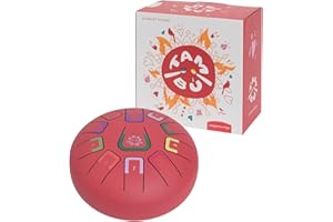 JUEGACONMIGO TAMBÚ - Tamburo in acciaio, 20,3 cm, 11 note, Handpan, strumento a percussione metallico (rosso opaco)