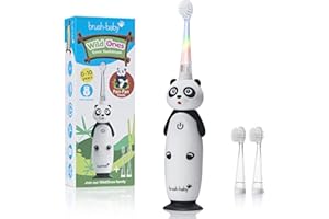 Brush-Baby WildOnes Kinder Elektrische Wiederaufladbare Zahnbürste, 1 Griff, 3 Bürstenköpfe, USB-Ladekabel, für Alter 0-10 (Panda)