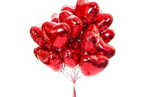 FINYPA 25pcs Heart Shape Foil Mylar Balloons Red 18" for Birthday Party Decorations, Wedding Decor, Engagement Party, Holiday, Baby show (Red)