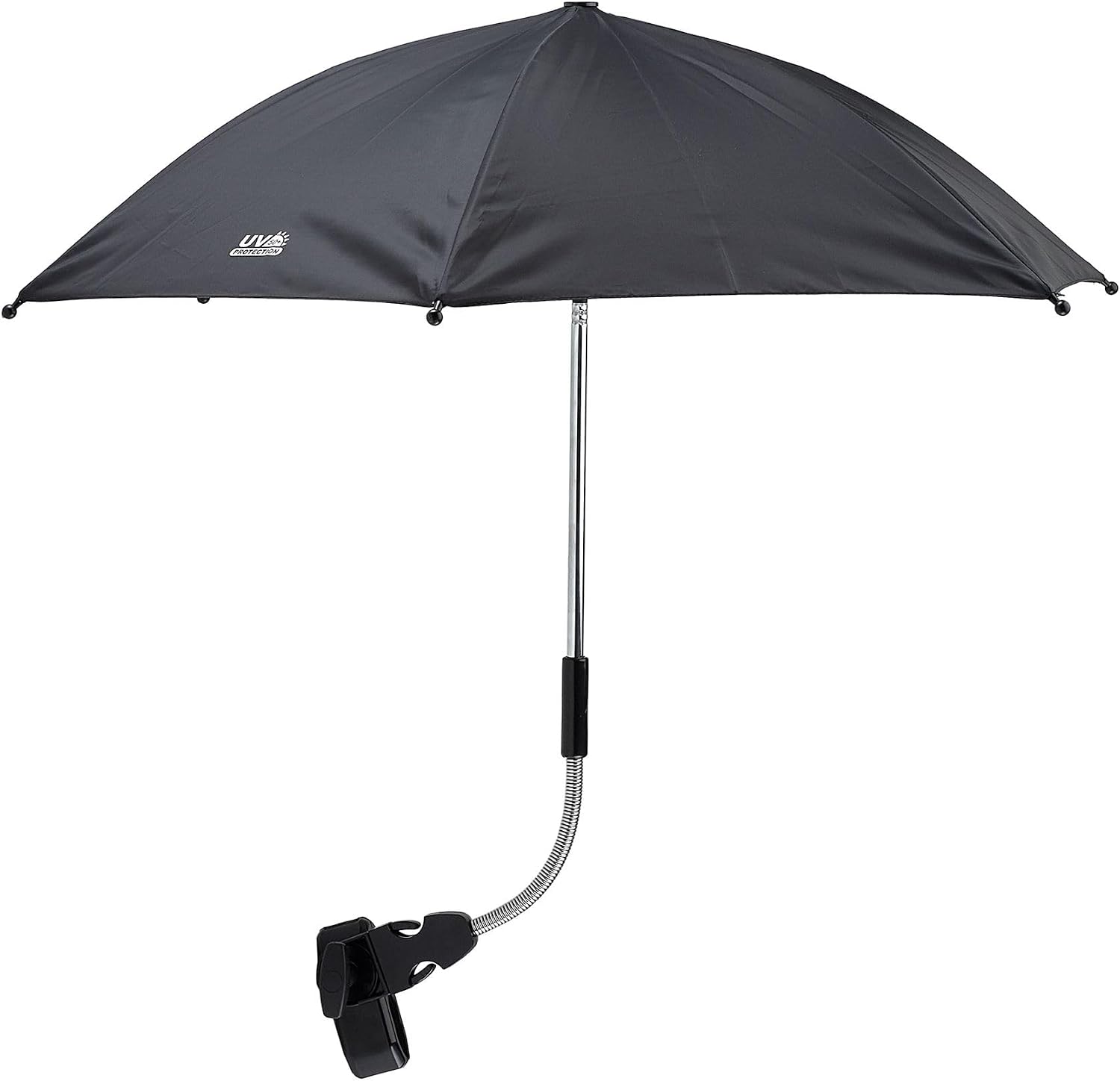 Cuddles Collection Baby Parasol Pram Umbrella UV Protection SPF 50+ Pram Parasol Universal Baby Sun Umbrella for Pram, Pushchair Parasol, Stroller & Buggy with Adjustable Clamp (Black)
