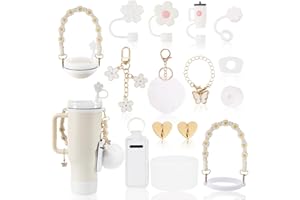 LUOJINYI Stanley Cup Accessories, 15 Pieces accessori stanley cup, Stanley Water Bottle Accessories, Stanley Cup Straw Lids Compatible with Stanley Cup 30/40 Oz(Cups Not Included) (Bianco)