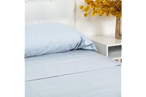 TRAMAS+ Sabanas 90x190 / 200cm 100% algodón, Suave y Traspirable, Juego de sábanas 3 Piezas, Sabana Bajera Ajustable, Encimera, 1 Fundas de Almohada 110x45cm, Certificado Oeko Tex- (Cama 90, Celeste)